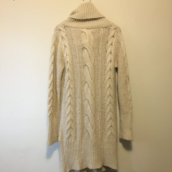 Y2K Tomboy Jeans Long Chunky Cream Cable Knit Wool Blend Button Up Sweater - Picture 2 of 15